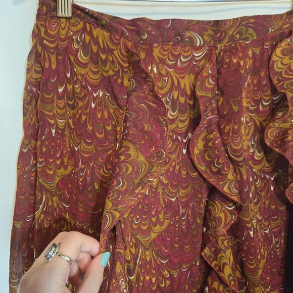 Krazy Kat Paisley Ruffle Midi Skirt Lined XXL Boho Office Career Romantic Sheer - Picture 3 of 6